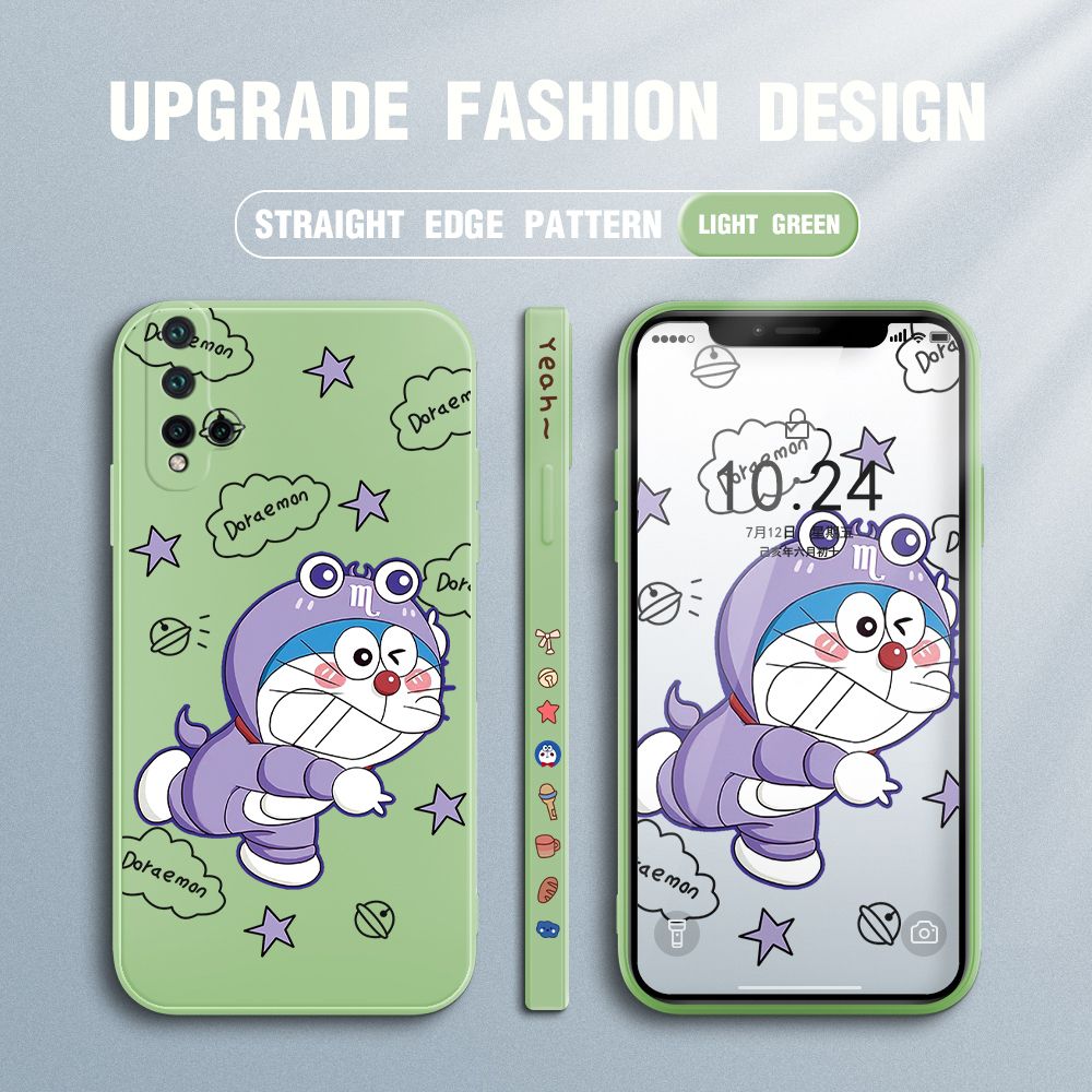 Jizetin for Huawei Nova 5 Case Cute Cartoon Purple Doraemon Anime Side Design Phone Case Ultra Soft Edge Pattern Liquid Silicone Phone Cases