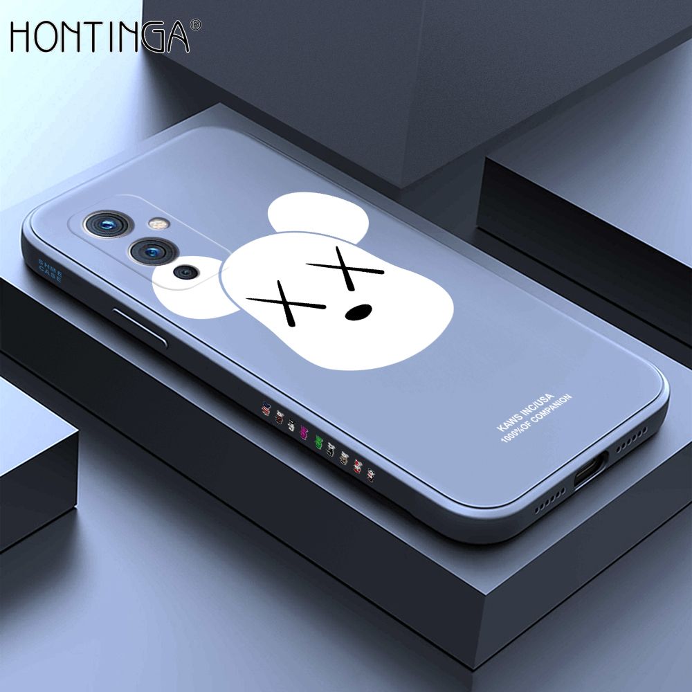 Hontinga for OnePlus 9 Case Side Design Violent Bear Head Back Cover Soft Square Edge Pattern Liquid Silicone Trend Phone Cases