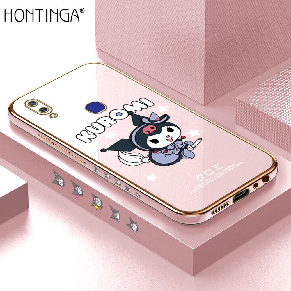 Hontinga for Vivo V11I Case Luxury 6D Plating Cute Cartoon Little Witch Side Pattern Soft Back Cover Silicone Square Phone Cases