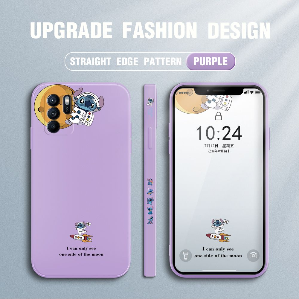 Jizetin for OPPO Reno6 Z 5G Case Side Design Phone Cover  Astronaut Stitch Cover Square Edge Pattern Liquid Silicone Trend Case