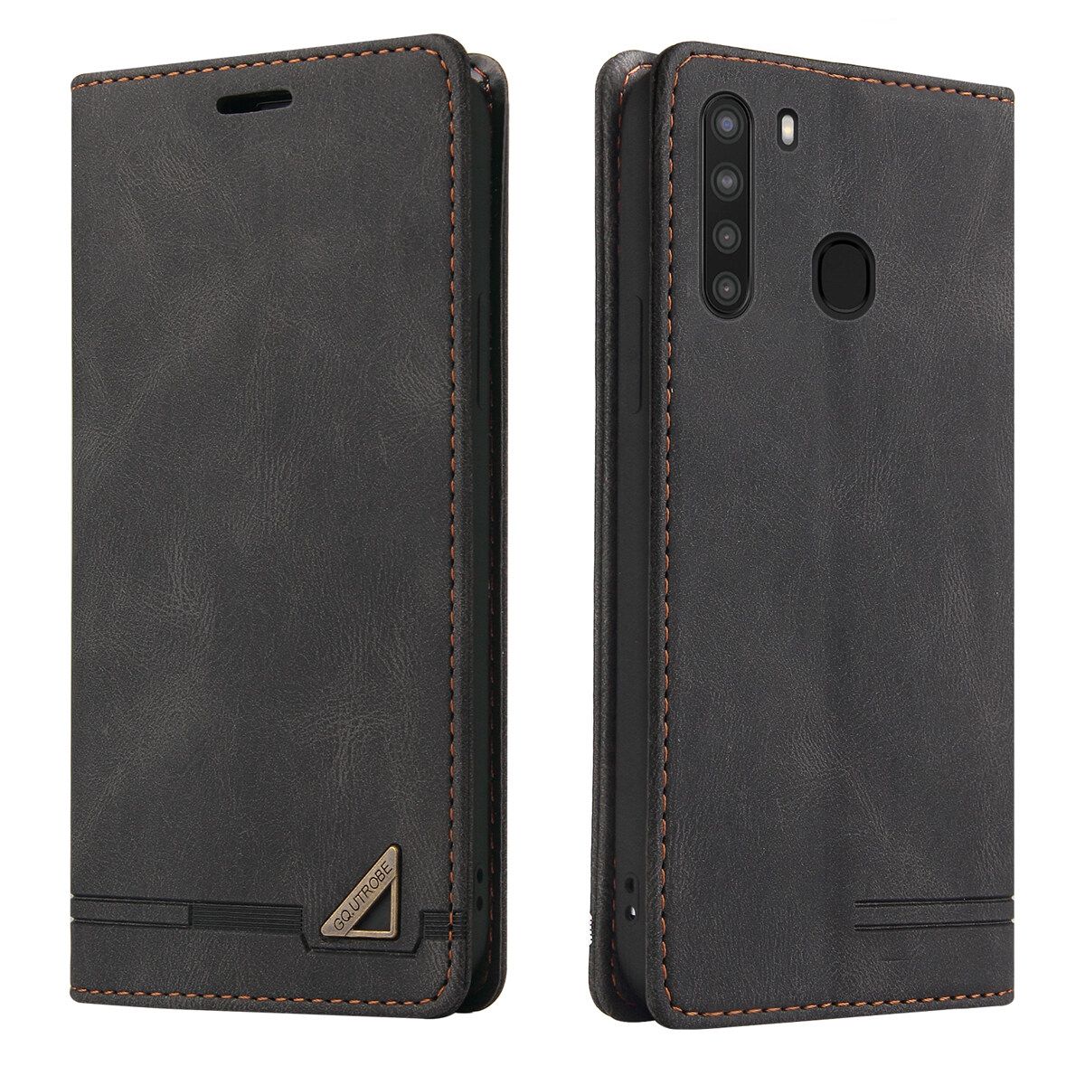 For Samsung Galaxy A21 Retro Anti-theft Brush Wallet Foldable Built-in Card Slot and Magnetic Closure Protective Case