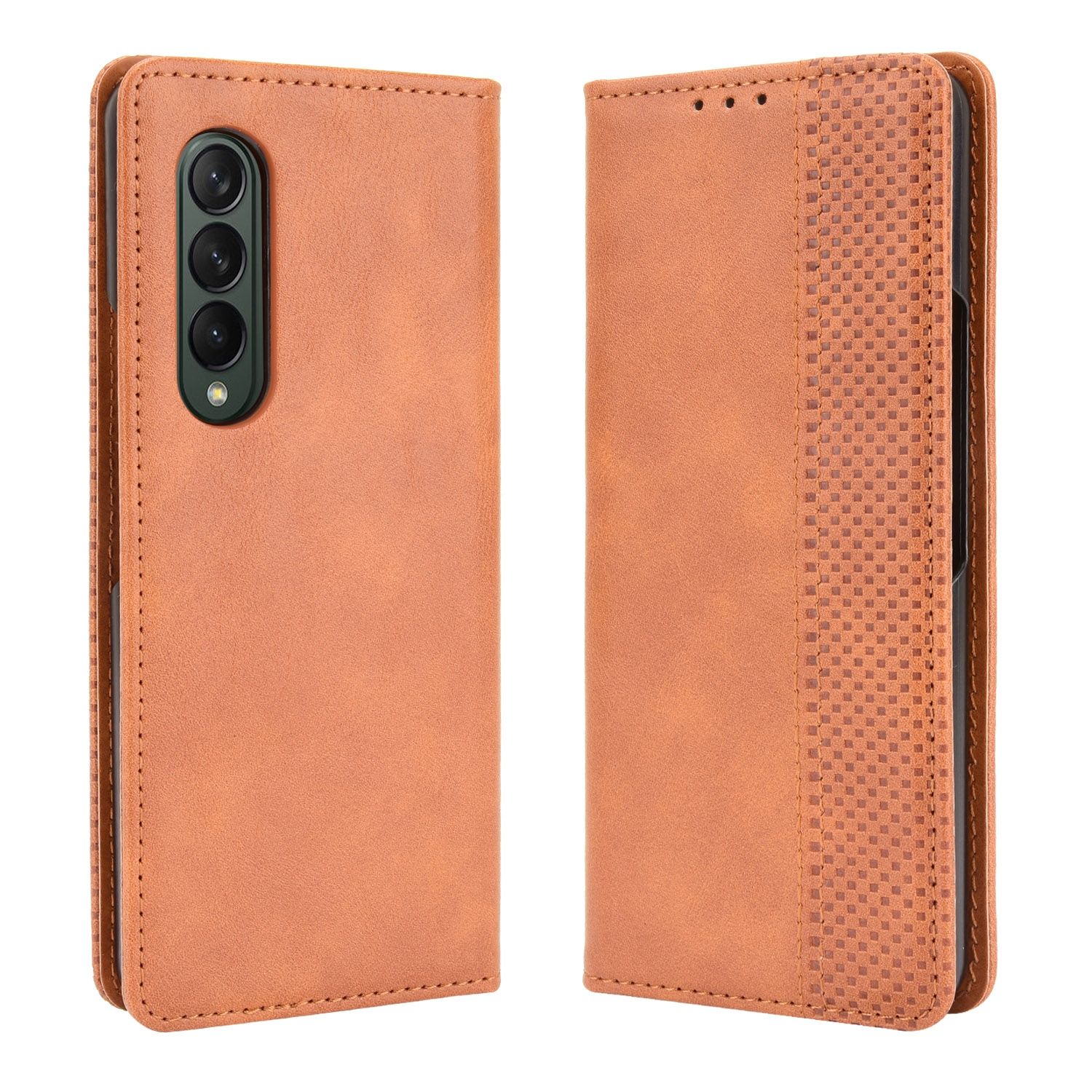 For Samsung Galaxy Z Fold3 5G Magnetic Buckle Retro Pattern Horizontal Flip Leather Case with Holder & Card Slot & Wallet
