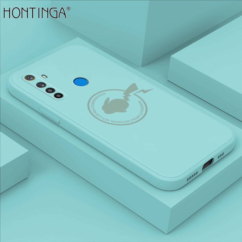 Hontinga for Realme 5 5i 5S 6i Case Cartoon Pikachu Pokemon Phone Case Liquid Silicone Casing Full Cover Camera Shockproof Protective Case