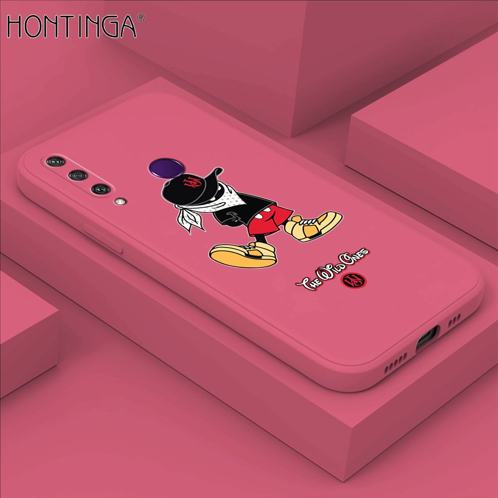 Hontinga for Huawei Y6P Case Cartoon Masked Mouse Phone Case Soft Square Edge Silicone Cases Full Lens Cover Shockproof Protection Cover