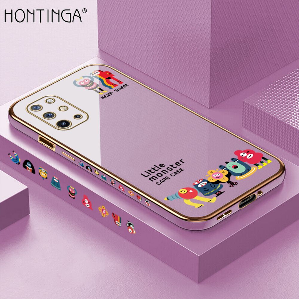 Hontinga for OnePlus 8T Back Cover + Free Lanyard Luxury 6D Plating Cute Mobs Collection Side Pattern Case Soft Silicone Square Mobile Cover