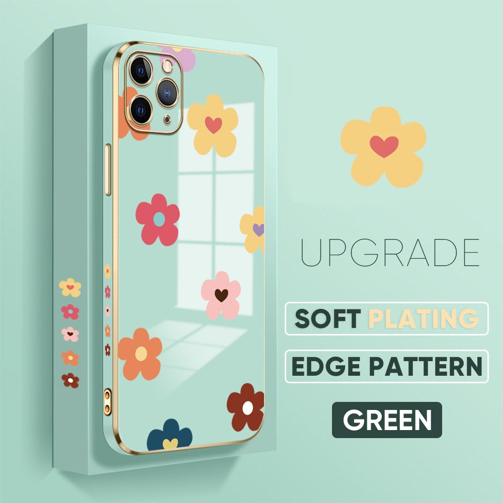 TA for iPhone 11 Pro Max Back Cover + Free Lanyard Falling Flowers Luxury 6D Plating Case Side Pattern Soft Silicone Square Phone Cases