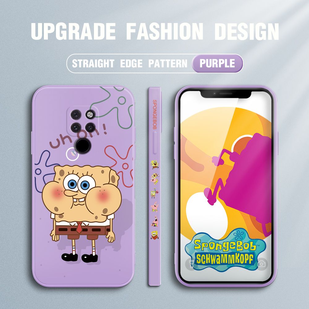 Jizetin for Huawei Mate 20 Case Side Design Phone Cover New Cartoon SpongeBob SquarePants Cover Square Edge Pattern Liquid Silicone Trend Case