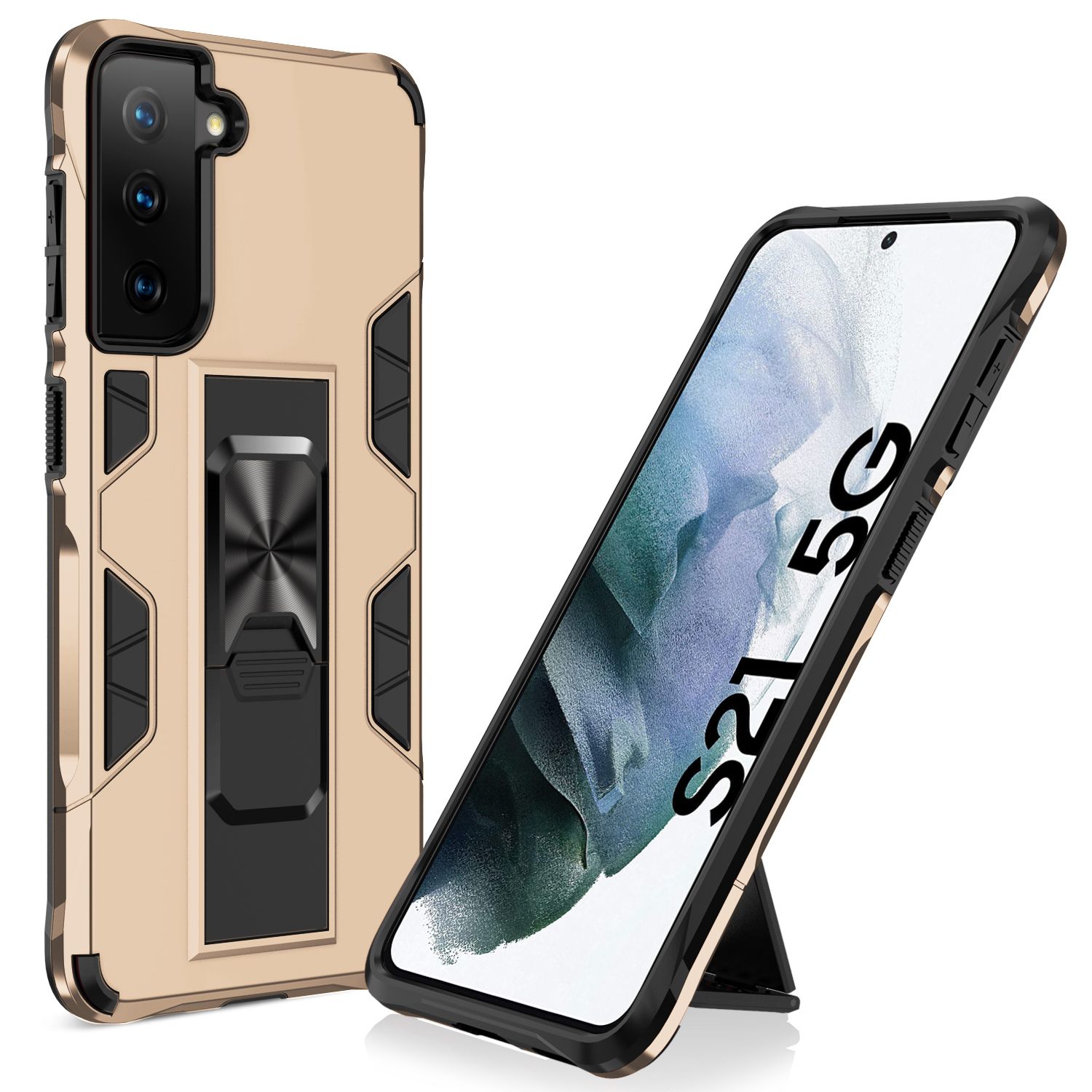 For Samsung Galaxy S21 5G Dual Layer Heavy Duty Military Grade Drop Protective Case Cover with Rotating Holder Kickstand casing