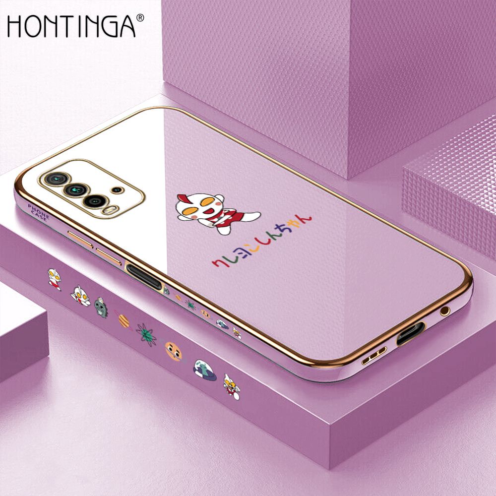 Hontinga for Redmi 9T / Redmi 9 Power Case Luxury 6D Plating Soft Casing Silicone Square Frame Phone Cover Shiny Bling Side Print Cartoon Childhood Memories Cases