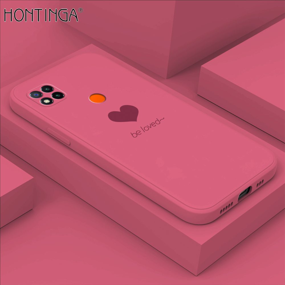 Hontinga for Redmi 9C / Redmi 10A Case Simple Lover Heart Pattern Back Cover Soft Square Edge Liquid Silicone Phone Cases