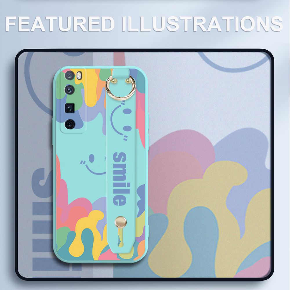UCUC for Huawei Nova 7 Pro Wrist Strap Case INS Style Soft Candy Color Splash Ink Cover Ultra Thin Anti Fall Liquid Silicone Phone Case