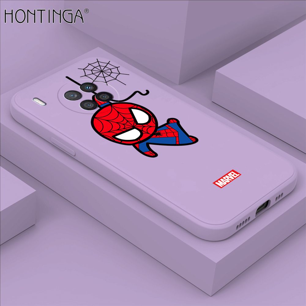 Hontinga for Huawei Nova 8i Case Cute Marvel Avengers Cartoon Spiderman Spider Man Phone Case Square Edge Silicone Cases Full Lens Cover Shockproof Protection Case