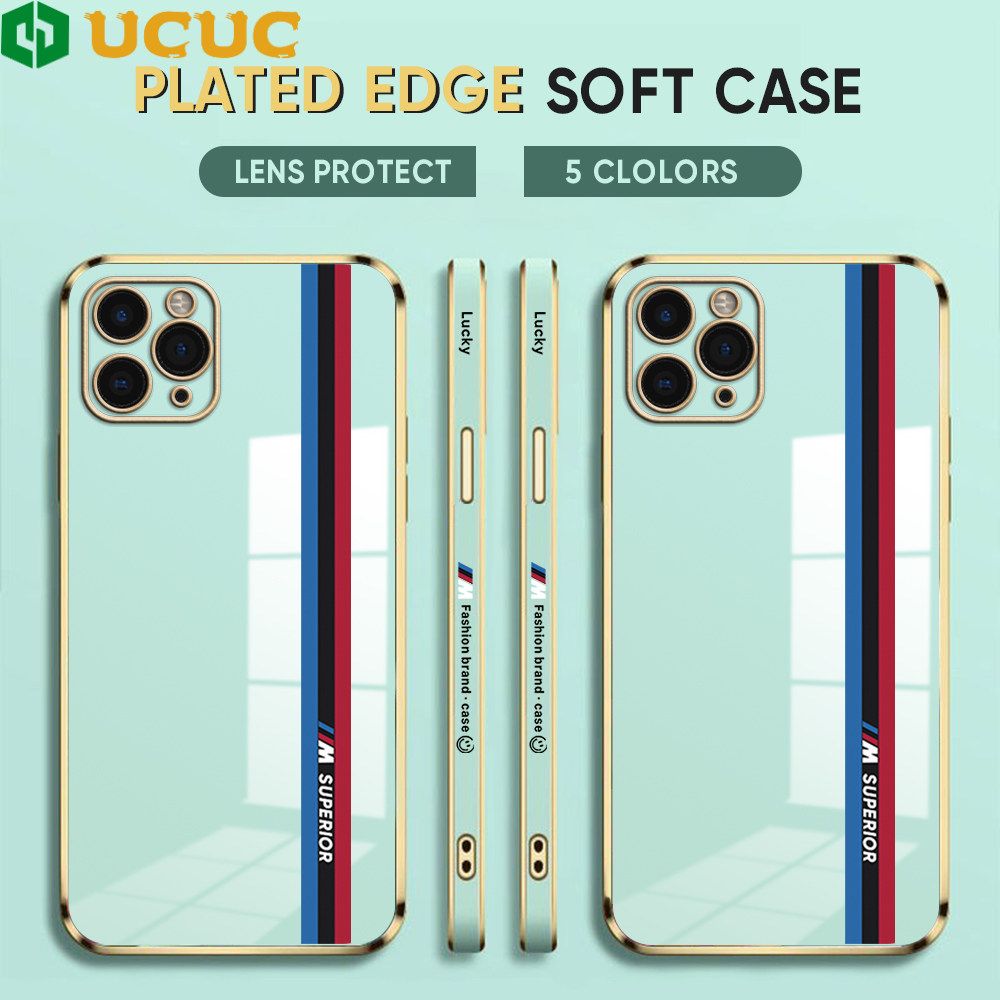 UCUC for iPhone 11 Pro Back Cover + Free Lanyard Track Sign Luxury 6D Plating Case Side Pattern Soft Silicone Square Phone Cases