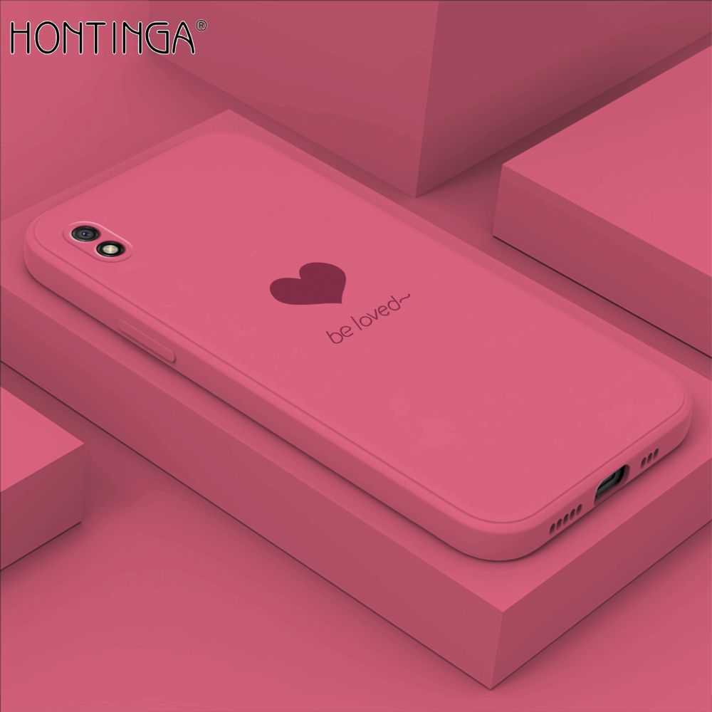 Hontinga for Redmi 9A Case Simple Lover Heart Pattern Back Cover Soft Square Edge Liquid Silicone Phone Cases