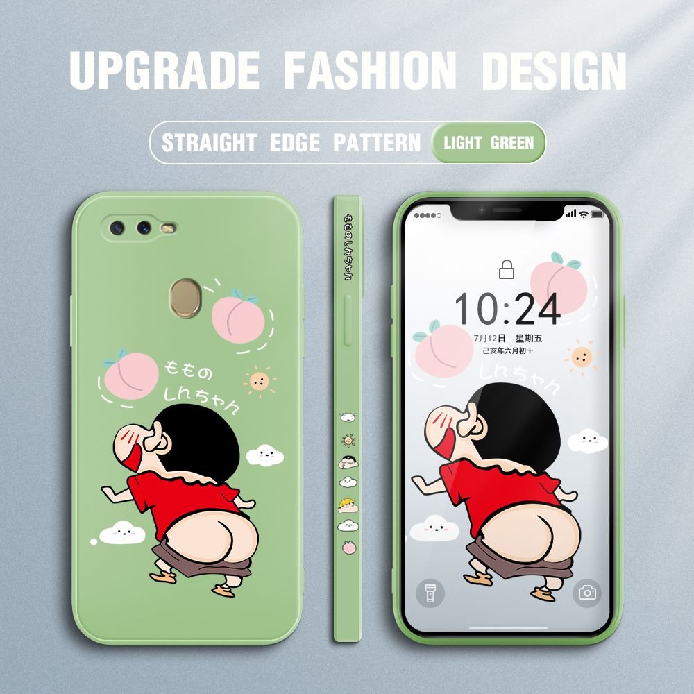 Jizetin for OPPO A7 Case New Cartoon Crayon Shin-chan Design Side Design Phone Case Square Edge Pattern Liquid Silicone Cases Full Cover Camera Shockproof Protective Case