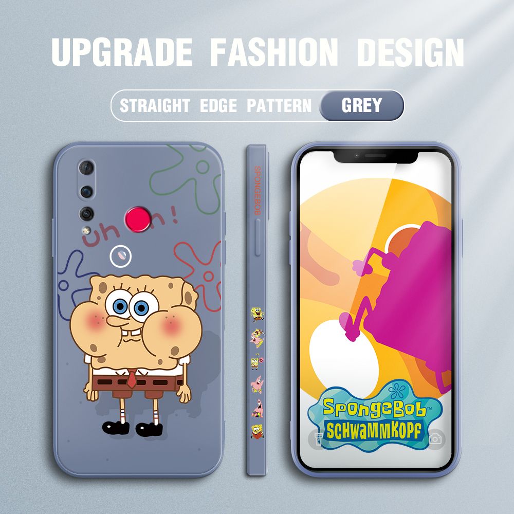 Jizetin for Huawei Nova 4 Case Side Design Phone Cover New Cartoon SpongeBob SquarePants Cover Square Edge Pattern Liquid Silicone Trend Case