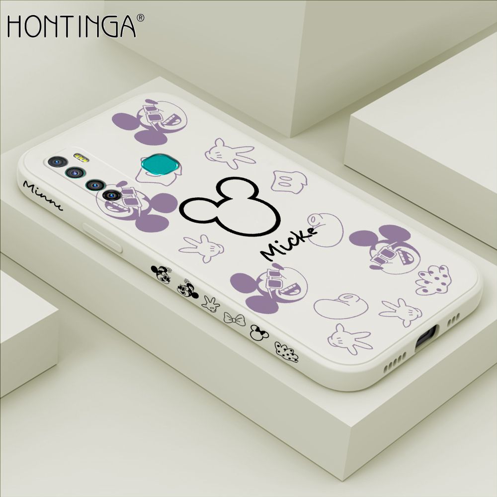 Hontinga for Infinix Hot 9 Case Side Design Cute Mouse Avatar Back Cover Soft Square Edge Pattern Liquid Silicone Trend Phone Cases