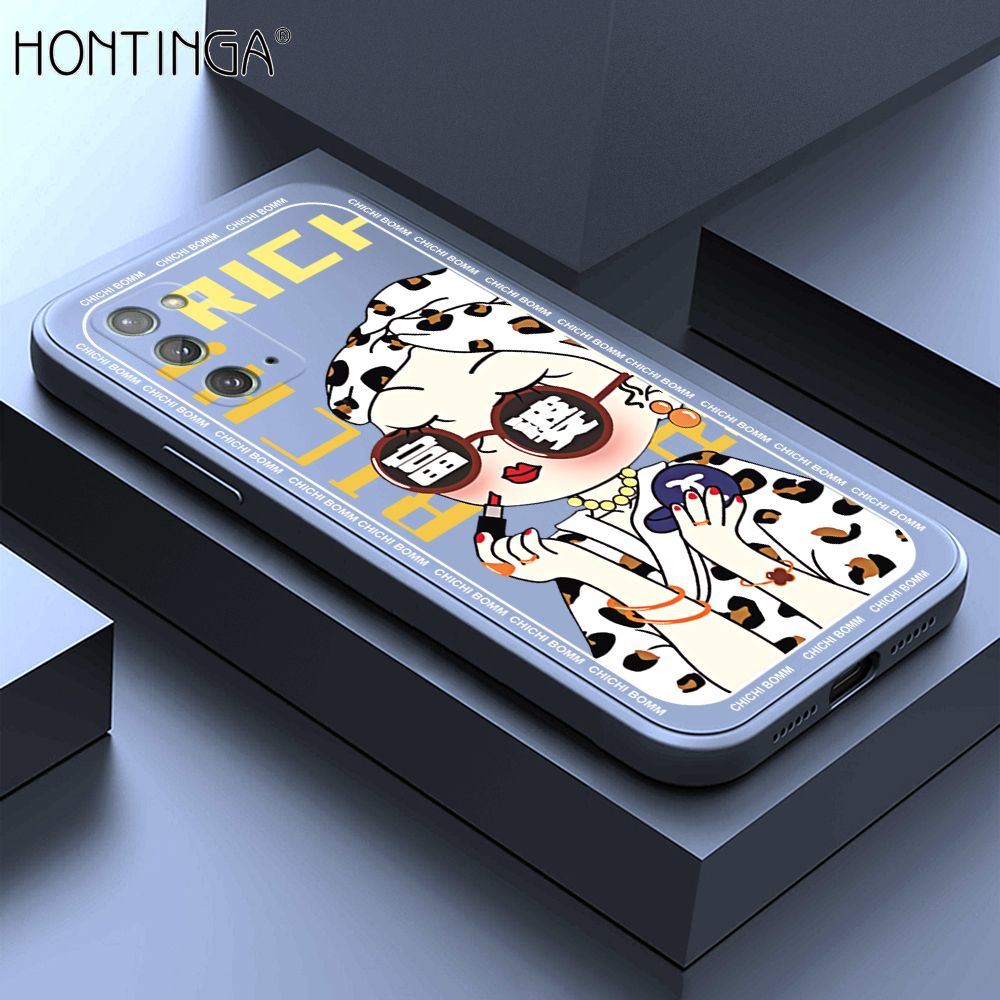Hontinga for Samsung Note 20 Case Fashion Sunglasses Rich Girl Phone Case Phone Case Soft Square Edge Silicone Cases Full Lens Cover Shockproof Protection Cover