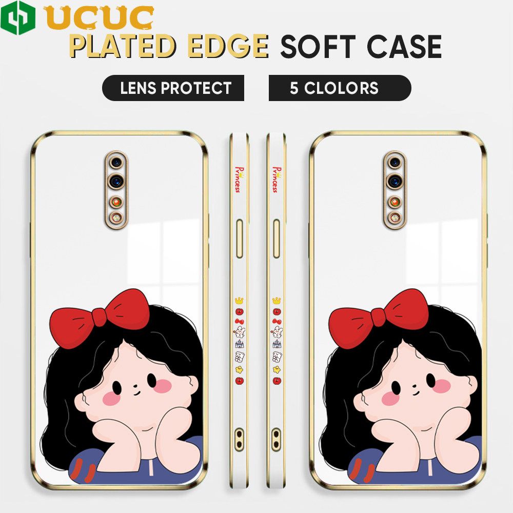 UCUC for OPPO Reno Z Back Cover + Free Lanyard Cute Gir Luxury 6D Plating Case Side Pattern Soft Silicone Square Phone Cases