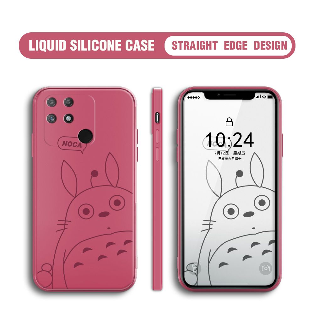 BILI for Realme Narzo 50A Back Cover Lovely Totoro Multicolor Liquid Silicone Phone Case Soft Square Lens Protection Phone Cases