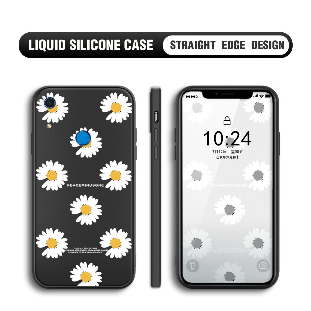 Jizetin for Huawei Y6S Back Cover Fashion Style Daisy Pattern Design Liquid Silicone Phone Case Soft Full Camera Protect Phone Cases