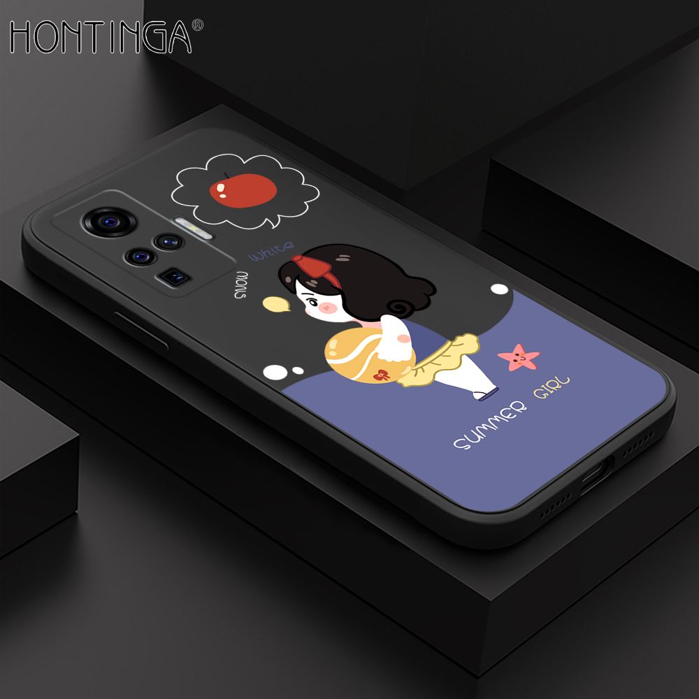 Hontinga for Vivo X50 Pro 5G Case Cute Cartoon Girl Phone Case Phone Case Soft Square Edge Silicone Cases Full Lens Cover Shockproof Protection Cover