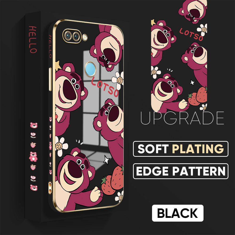 TA for Realme 2 Pro Back Cover + Free Lanyard Cute Bear Luxury 6D Plating Case Side Pattern Soft Silicone Square Phone Cases