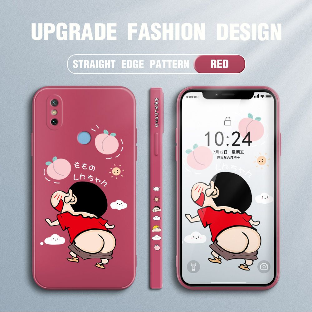 Jizetin for Xiaomi Mi 6X Case New Cartoon Crayon Shin-chan Design Side Design Phone Case Square Edge Pattern Liquid Silicone Cases Full Cover Camera Shockproof Protective Case