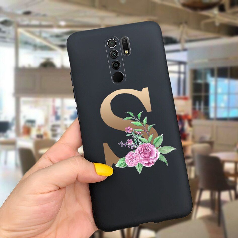 For Cover Xiaomi Redmi 9 Case Alphabet Letters Flower Soft Silicone Fundas For Redmi 9 redmi9 Bumper Shockproof Phone Case 6.53\"