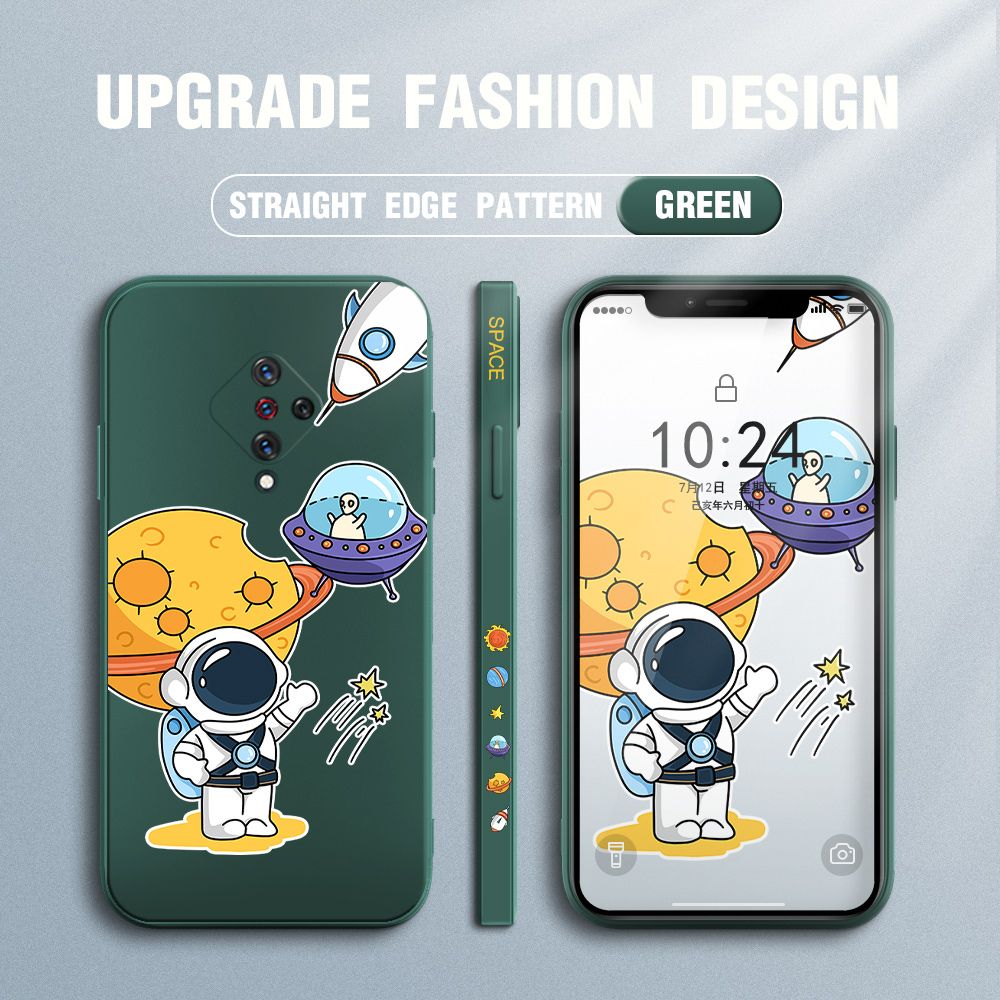 Jizetin for Vivo S1 Pro Case Side Design Phone Cover Moon Space Astronaut Cover Square Edge Pattern Liquid Silicone Trend Case