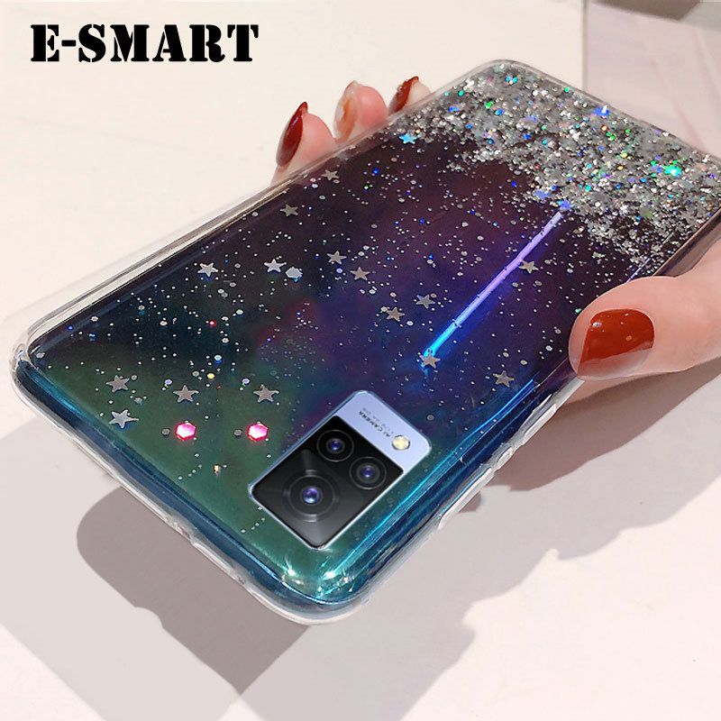 For VIVO Y73 Case Glitter Silicone Soft Back Covers Starry Sky String Glitter Transparent Space Stars Moon VIVO Y73 Back Cover