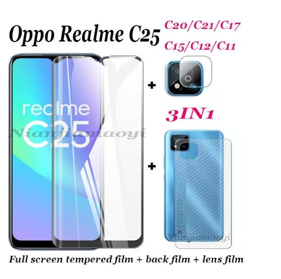 3-in-1 9D Screen Protector Glass Camera Glass And back Poly For Realme C20 C21 C21y C25 C25s C25y