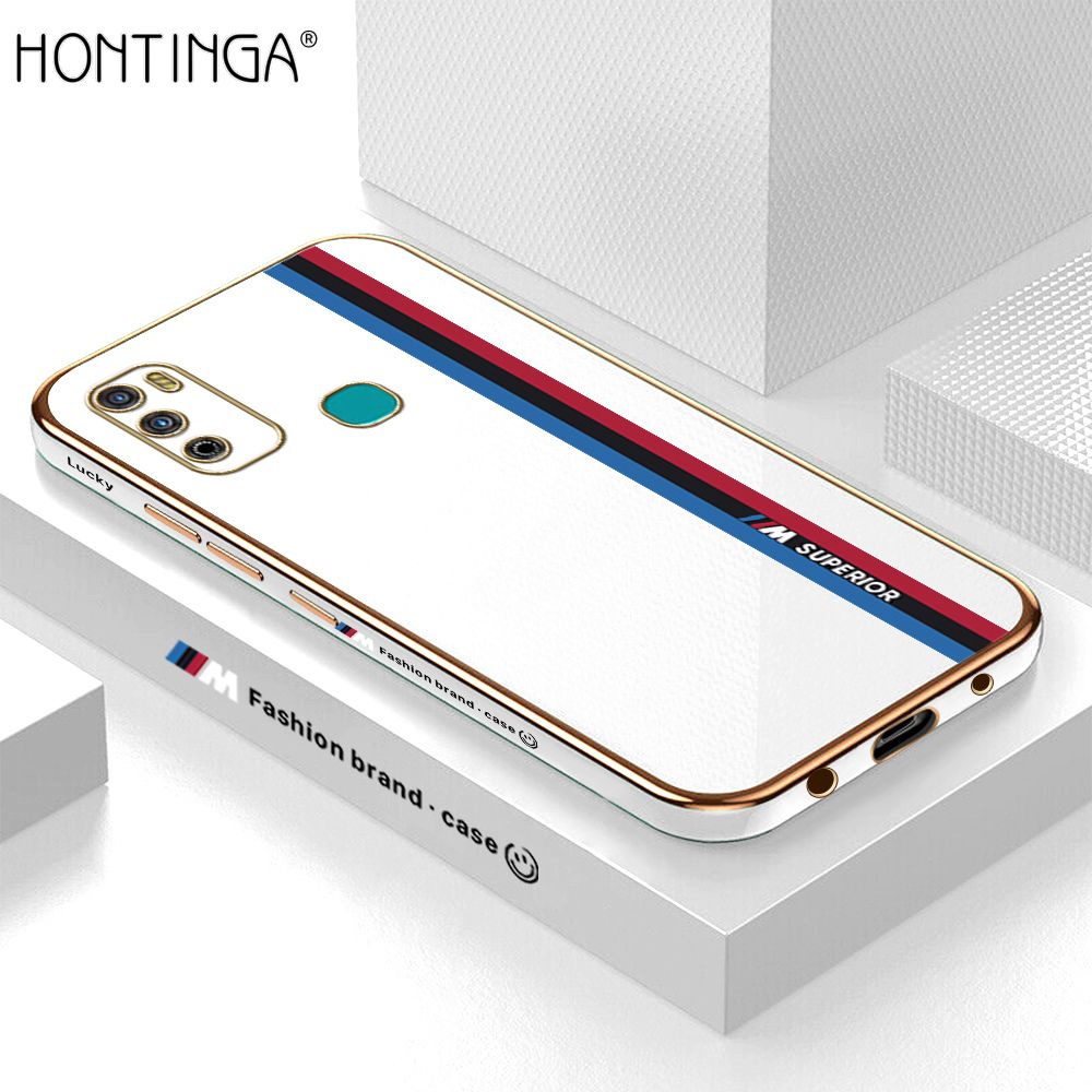 Hontinga for Infinix Hot 9 Play Back Cover + Free Lanyard Luxury 6D Plating Fashion Racing Side Pattern Case Soft Silicone Square Phone Cases
