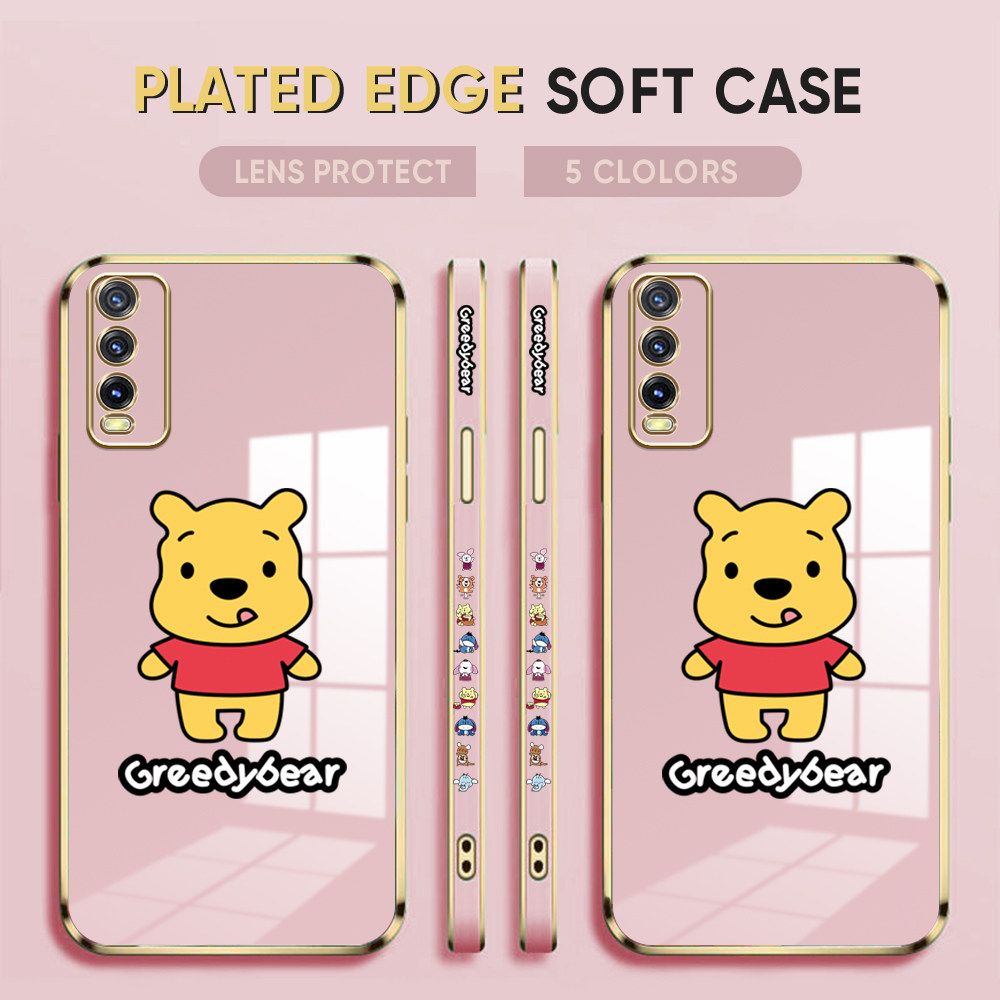 Luxury 6D Plating Case for Vivo Y20SG Phone Cases Squirming Bear Side Print Soft Silicone Square Back Cover