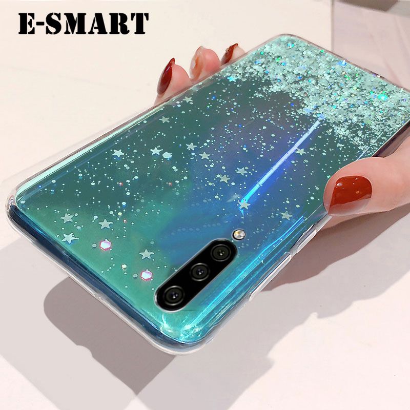 Phone Case Samsung Galaxy A70 Back Cover Glitter Silicone Soft Cases Starry Sky String Glitter Transparent Space Stars Moon Samsung A70 case