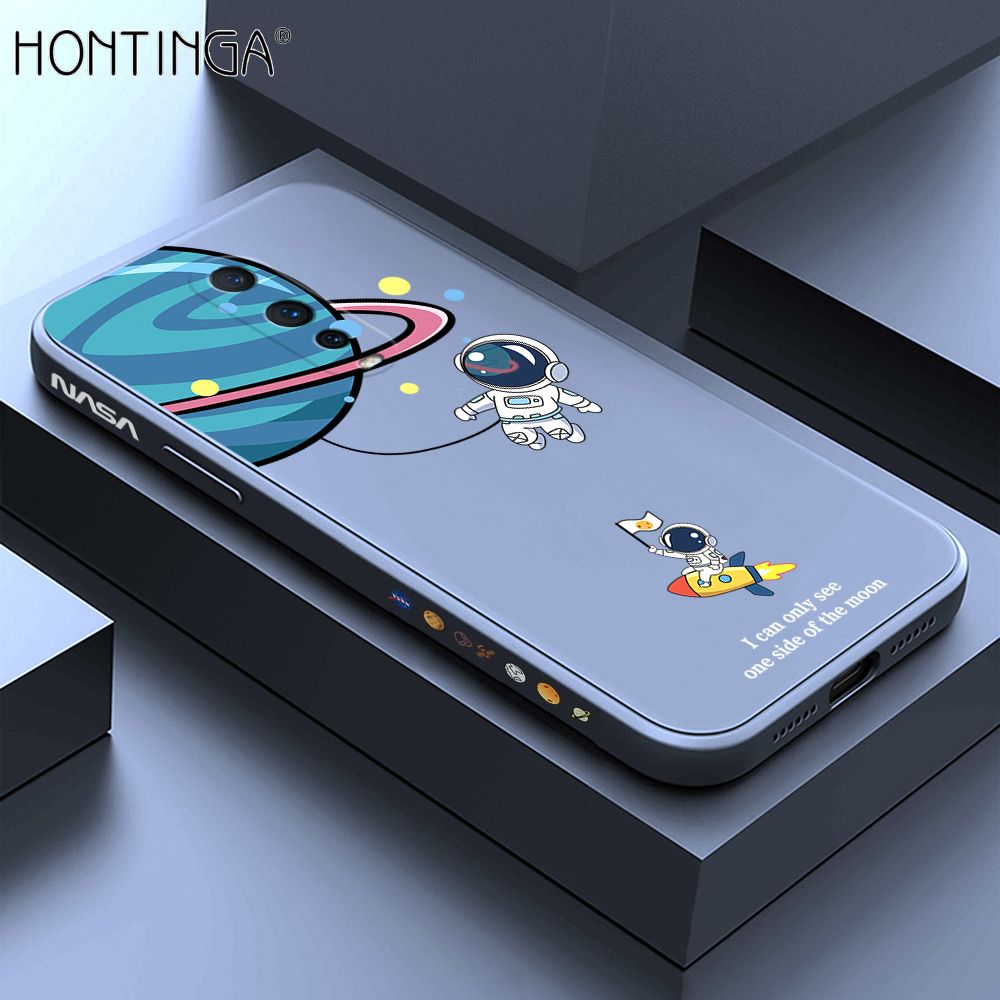 Hontinga for OPPO R17 Pro Case Cartoon Astronaut Side Design Back Cover Soft Square Edge Liquid Silicone Phone Cases