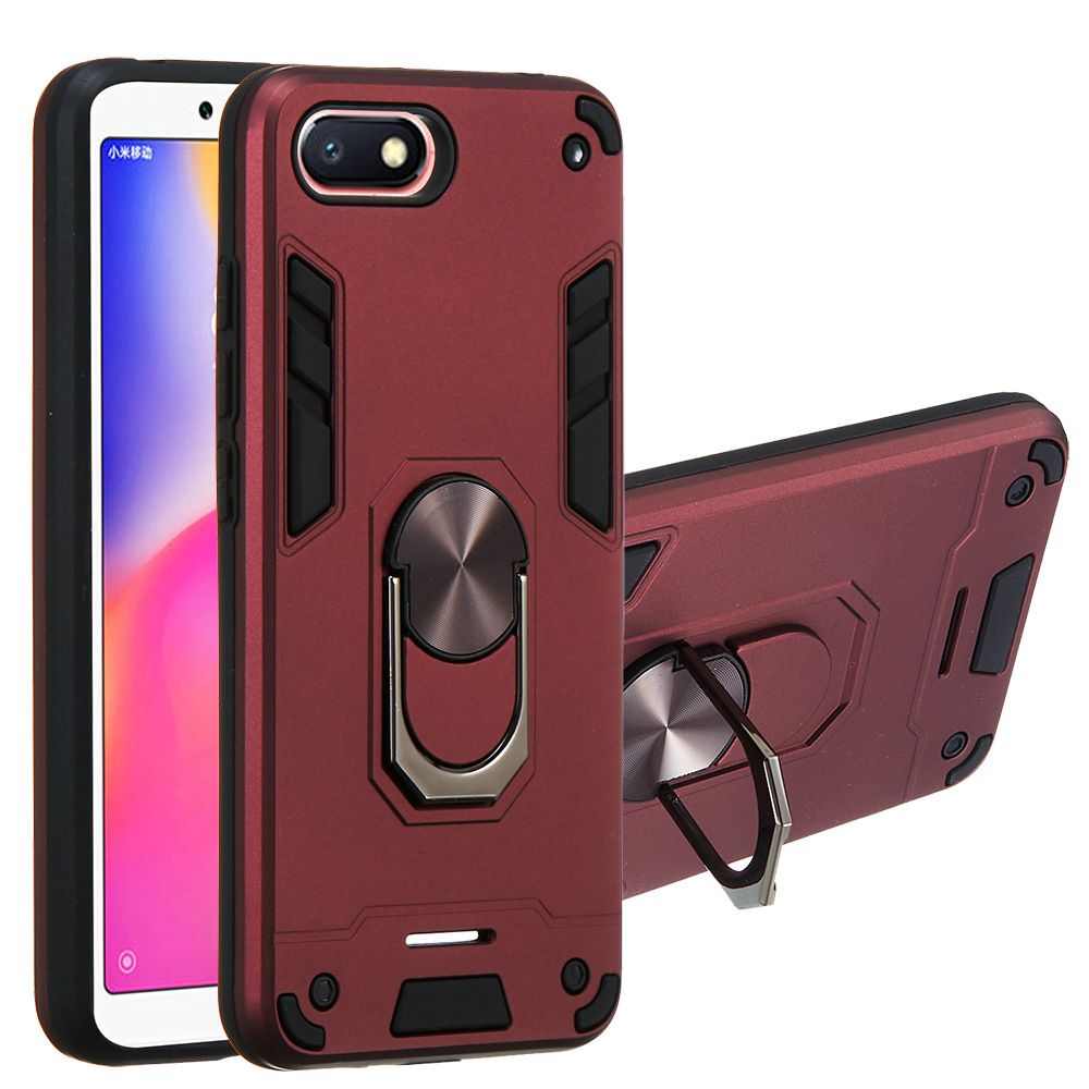 For Xiaomi RedMi 6A Double-layer Warframe Series with 360 Degree Rotating Ring Ruggedized Shock Protective Case