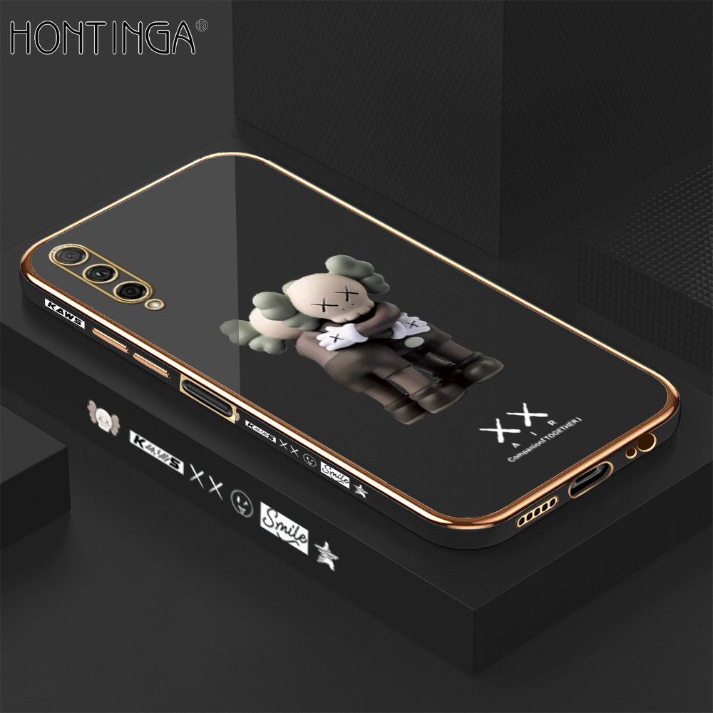Hontinga for Huawei Y9s / Honor 9X Pro Back Cover + Free Lanyard Luxury 6D Plating Cartoon Hug bear Side Pattern Case Soft Silicone Square Mobile Cover