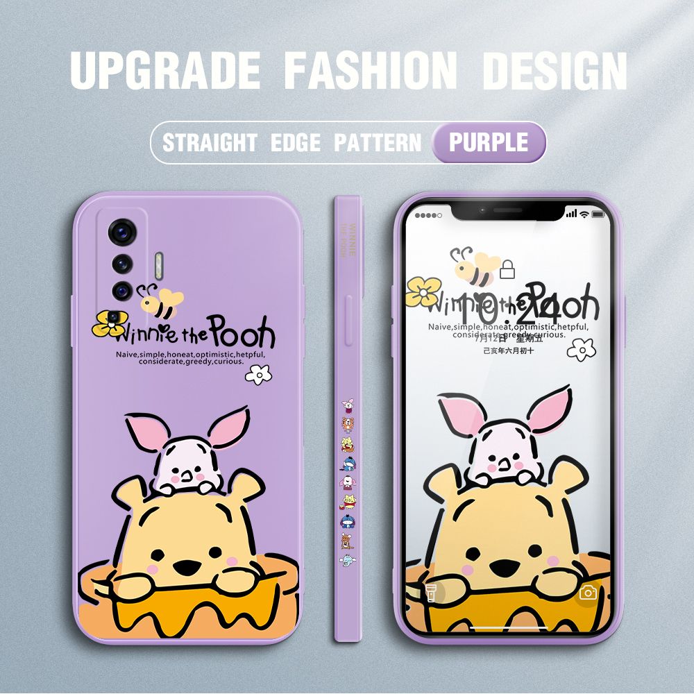 Jizetin for Vivo X50 5G Case Side Design Phone Cover Lovely Cartoon Pooh Bear Cover Square Edge Pattern Liquid Silicone Trend Case