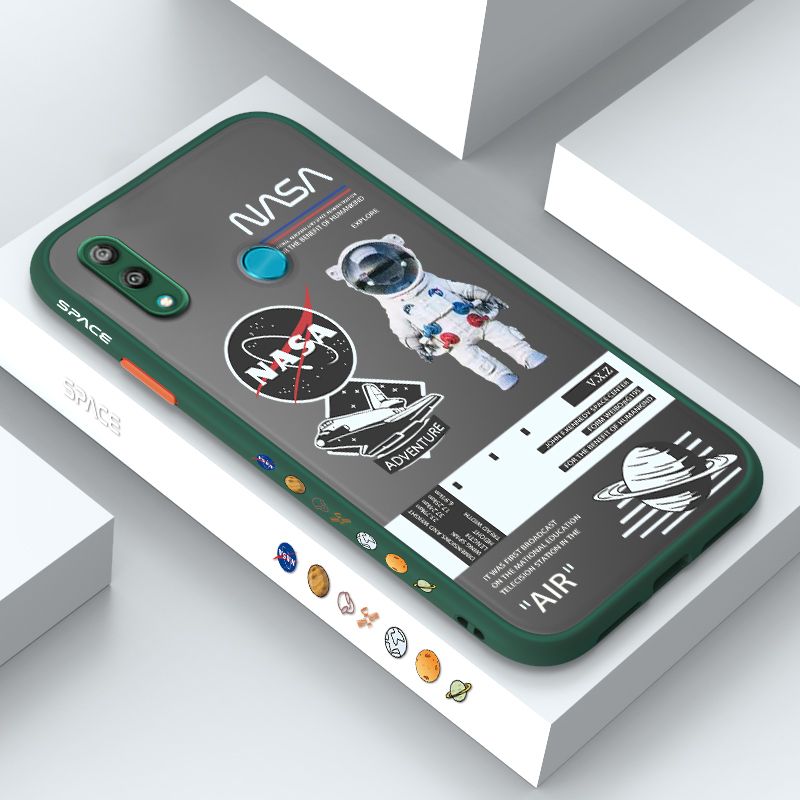 ZeroQiQi for Huawei Y7 Prime 2019 Case Creative Cartoon Astronaut Side Printed Pattern Design Phone Cover Frosted Transparent Ultra Thin Protective Phone Case