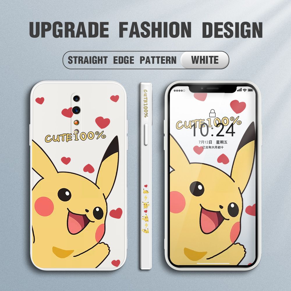 FHKL for OPPO Reno Z Back Cover Cartoon Pikachu Side design Soft Case Multicolor Liquid Silicone Phone Cases