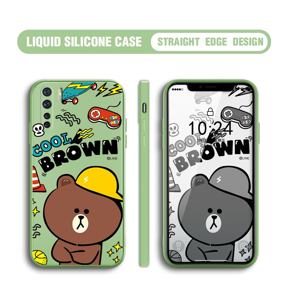 BILI for OPPO F15 / A91 / Reno3 4G Back Cover Cool Gaming Brown Bear  Multicolor Liquid Silicone Phone Case Soft Square Lens Protection Phone Cases