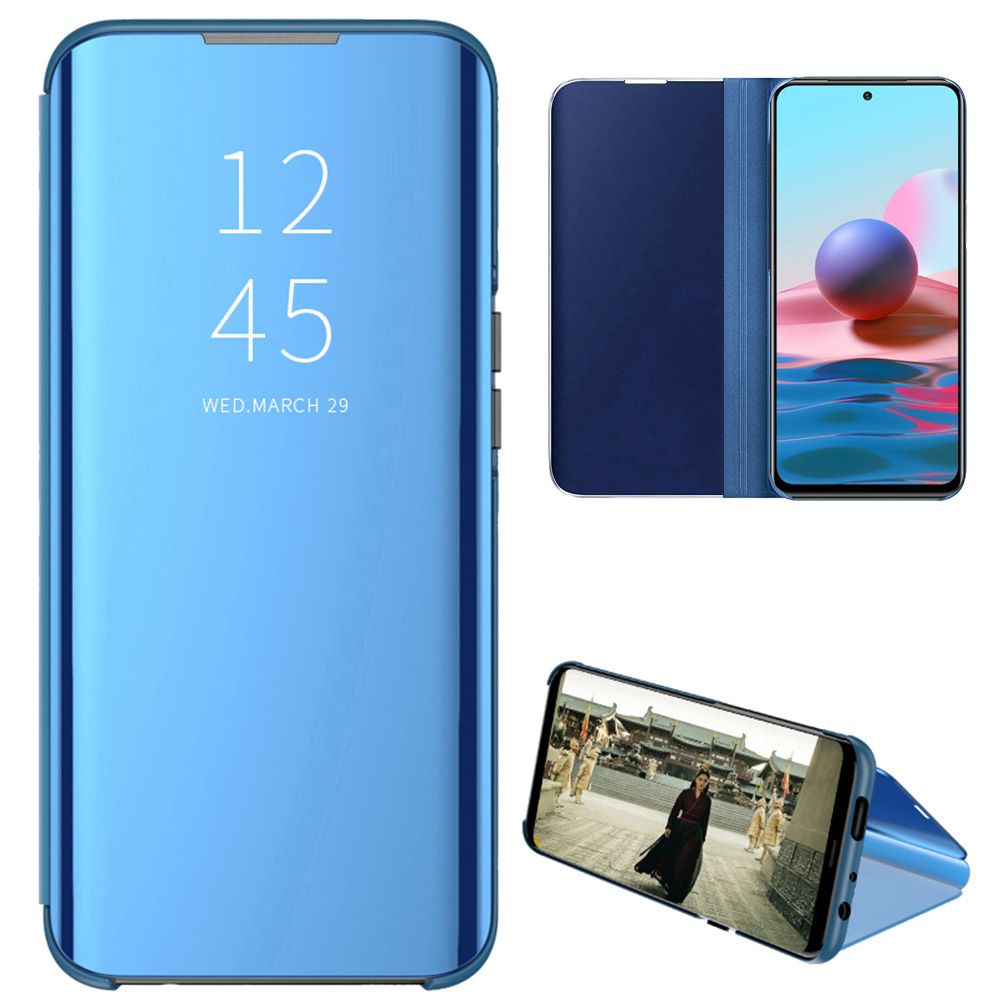 Smart Mirror Flip Phone Case For Xiaomi Redmi Note 10 4G/Note 10S View PU Leather Stand Protective Cover