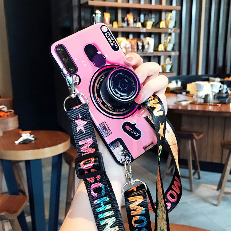 For Huawei Y6p Y5p  Y7a Y9S Huawei Y5  Y7 Pro  Huawei Y9 Prime  Y7  Luxury 3D Bluray Camera Phone Case with Stand Holder Adjustable Crossbody Lanyard Soft TPU Casing Back Cover Women Girls Lady