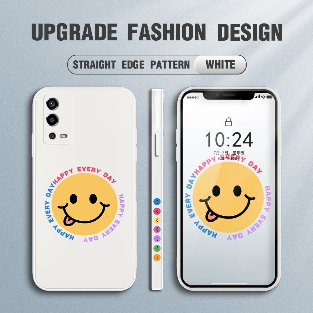 FHKL for OPPO A55 Back Cover Cartoon Smile Side design Soft Case Multicolor Liquid Silicone Phone Cases