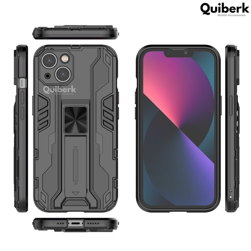 Quiberk for Apple iPhone 13 Mini Camera Protection Stand Phone Case Shockproof Hard Matte Back Cover