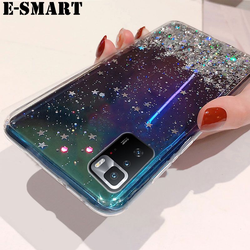 For VIVO X70 Pro Case Glitter Silicone Soft Cases Starry Sky String Glitter Transparent Space Stars Moon VIVO X70 Pro Back Cover
