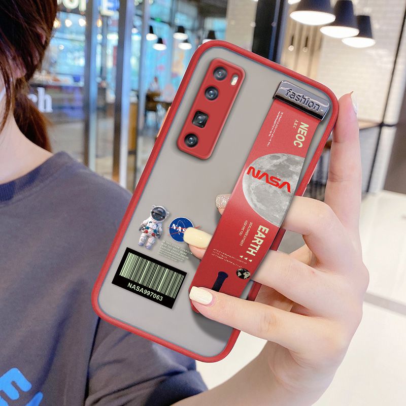 UCUC for Huawei Nova 7 Pro Wrist Strap Case Creative Cartoon Astronaut Wristband Printing Cover Shockproof Frosted Phone Case