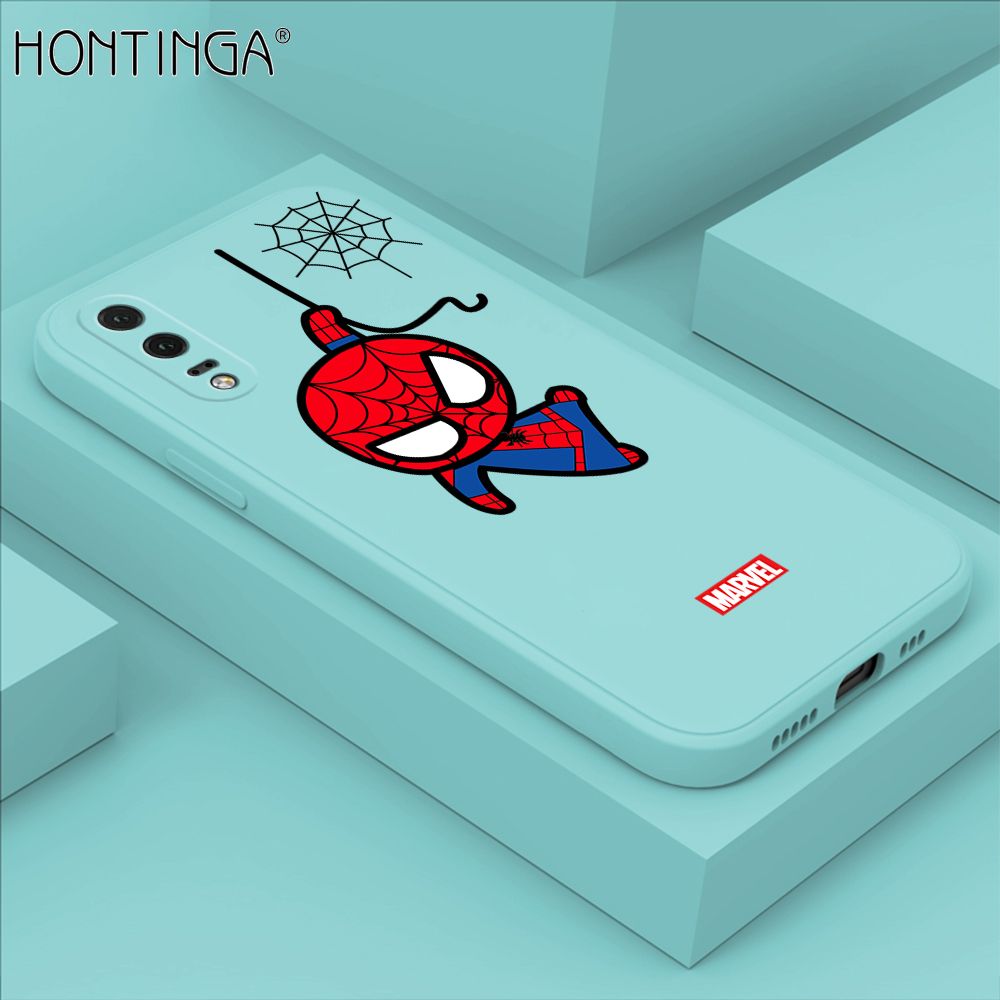 Hontinga for Huawei P20 Case Cute Marvel Avengers Cartoon Spiderman Spider Man Phone Case Square Edge Silicone Cases Full Lens Cover Shockproof Protection Case
