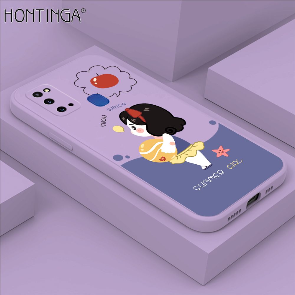 Hontinga for Samsung M31 Case Cute Cartoon Girl Phone Case Phone Case Soft Square Edge Silicone Cases Full Lens Cover Shockproof Protection Cover